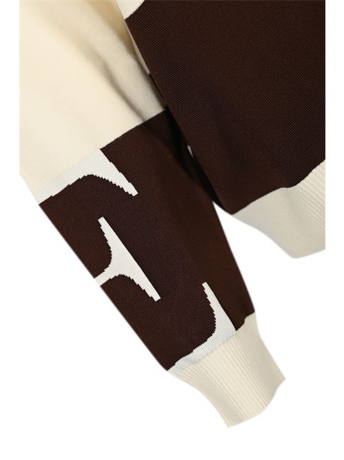 Maglia in viscosa con bande logo lucide Milk/Coffe Elisabetta Franchi | MK01S56E2EG2